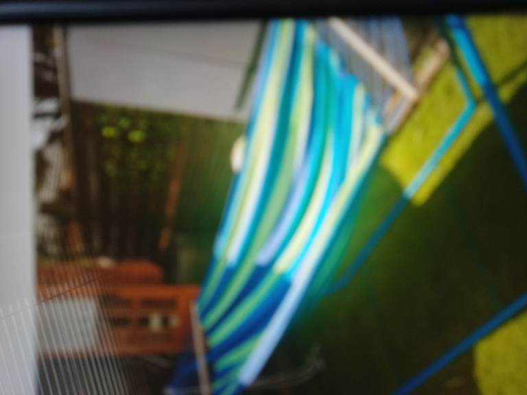 Striped Fabric Hammock with Stand – Good Condition