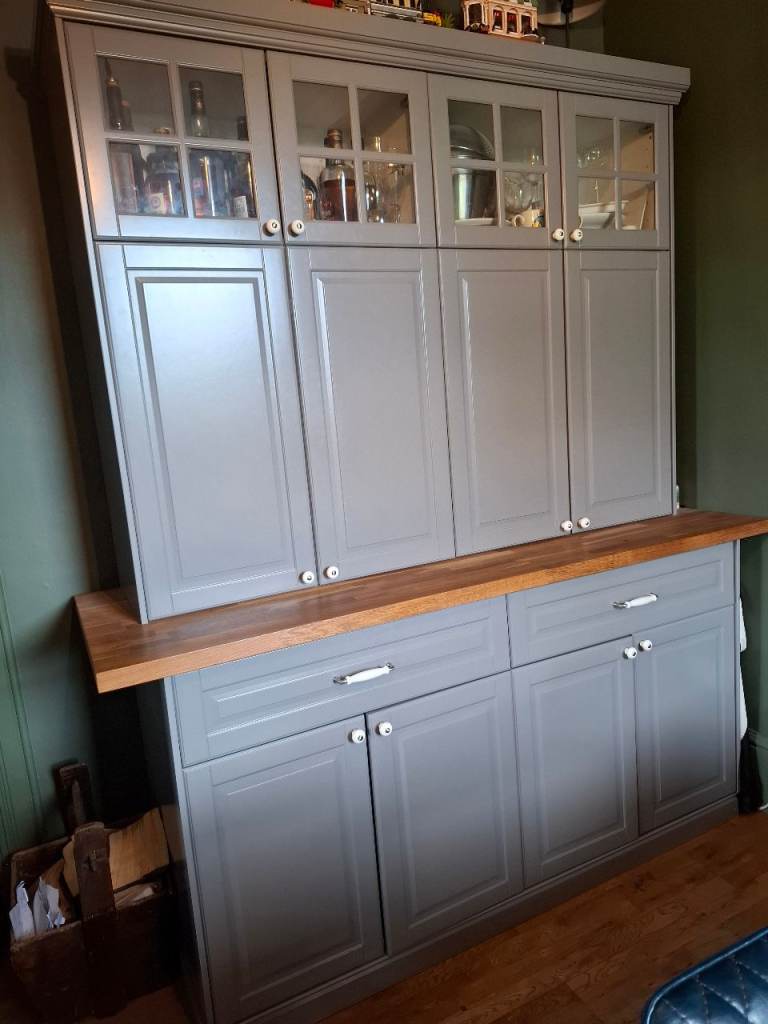Ikea Grey Kitchen Dresser Unit with Wood Countertop