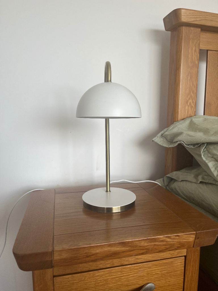 Pair of White & Brass Finish Bedside Table Lamps