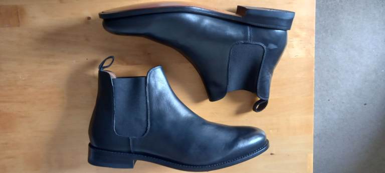 Men's Chelsea Boots, Black Leather UK 12F, Herring Shoes