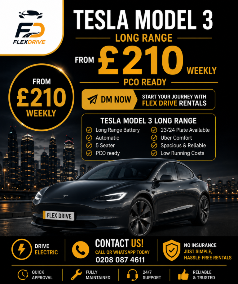 tesla model 3 long range 23-25 palte from £210 pco ready