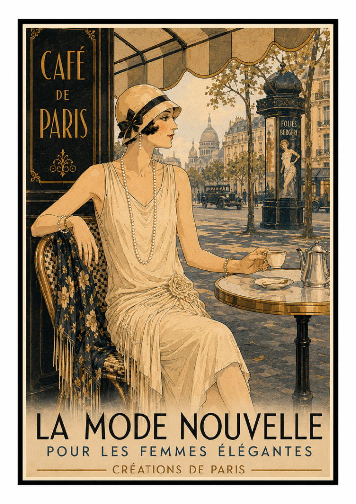 Art Deco Paris Café Fashion Print – Elegant 1920s Lady Illustration