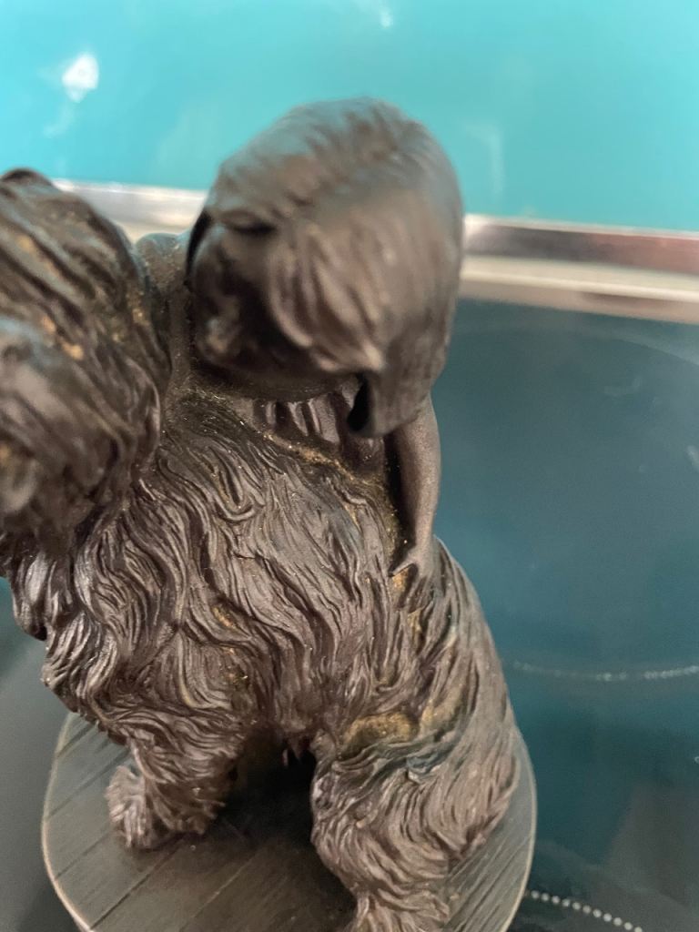 Vintage Bronze-Effect Figurine: Child Hugging Dog