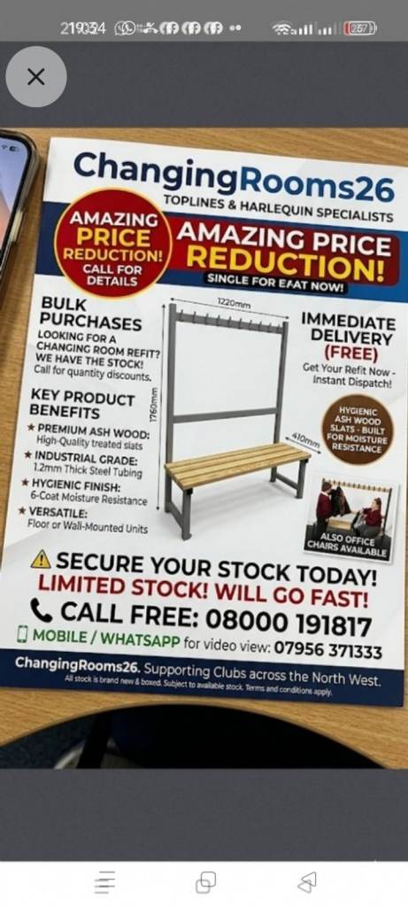 NEW Bench Set with Clothes Hanger – Football / Games Room