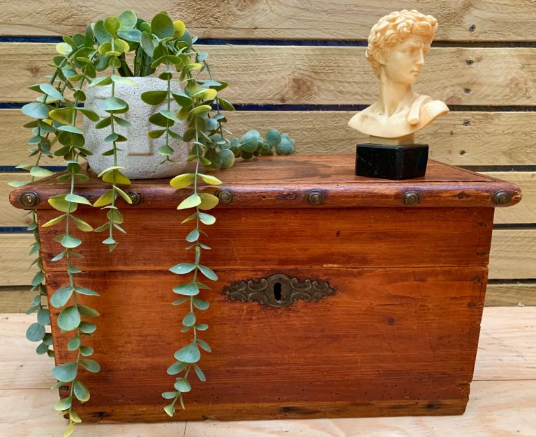 Small Antique Pine Hobby Craft Sewing Work Box Storage Trunk Chest 1900s