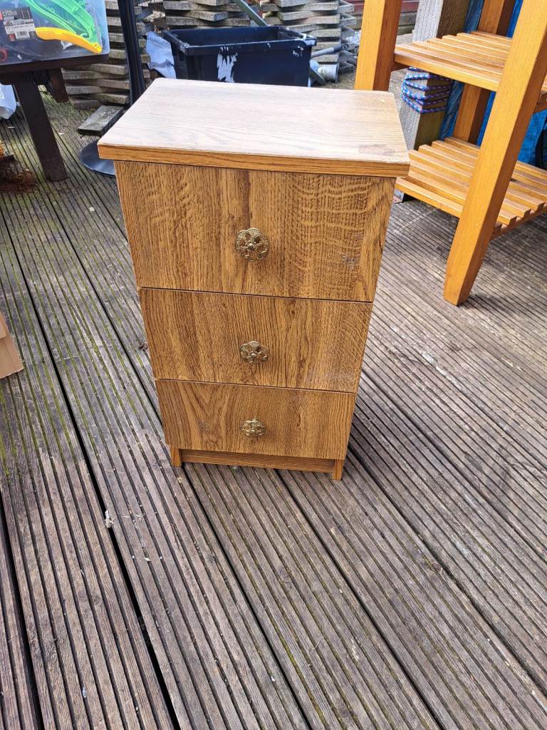 image for 3 drawer brown patterned wood bedside drawers