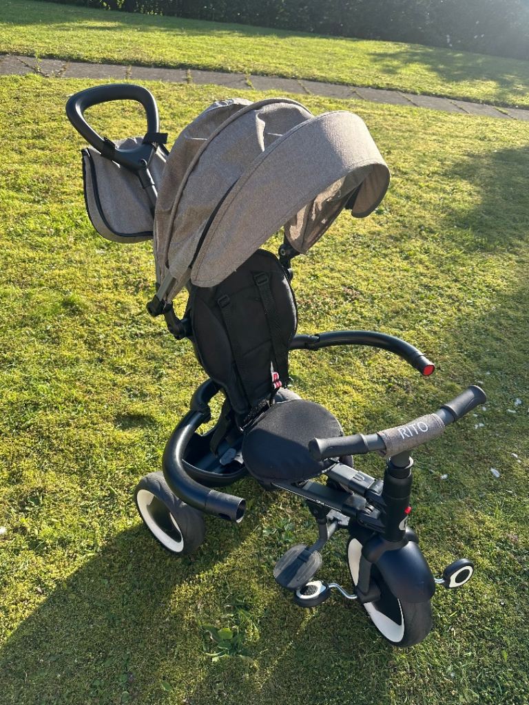 QPlay Rito Folding Trike - Grey Convertible Stroller for Toddlers