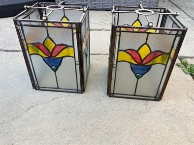 Antique stained glass hall lantern