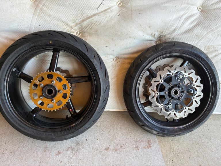 BST Carbon Fibre Motorbike Wheels with Galfer Brake Disc from a Honda CRB1000rr
