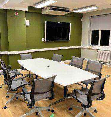 Used office boardroom conference meeting training white boat shaped table