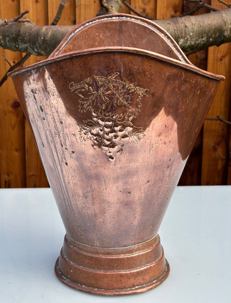 ANTIQUE FRENCH COPPER GRAPE HARVEST HOD BUCKET - PLANTER, LOG BUCKET, ICE BUCKET H49cm - WILL POST!