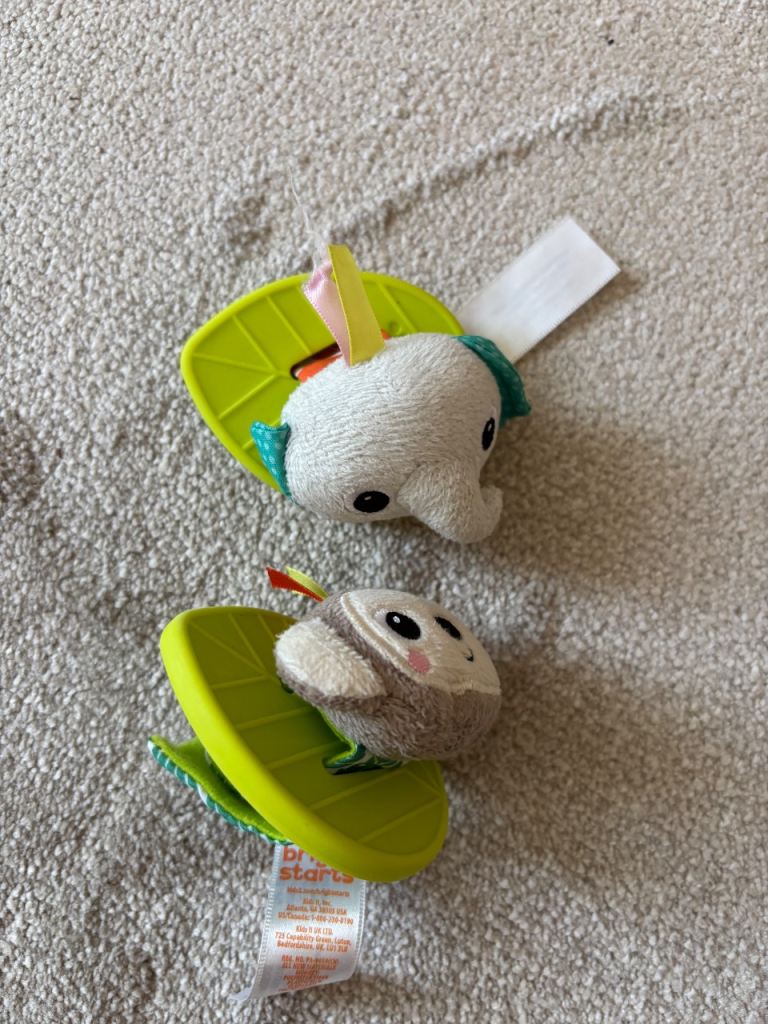 Bright Starts Rattle & Teethe BPA-Free Baby Wrist Pals Toy - Monkey & Elephant, Newborn+
