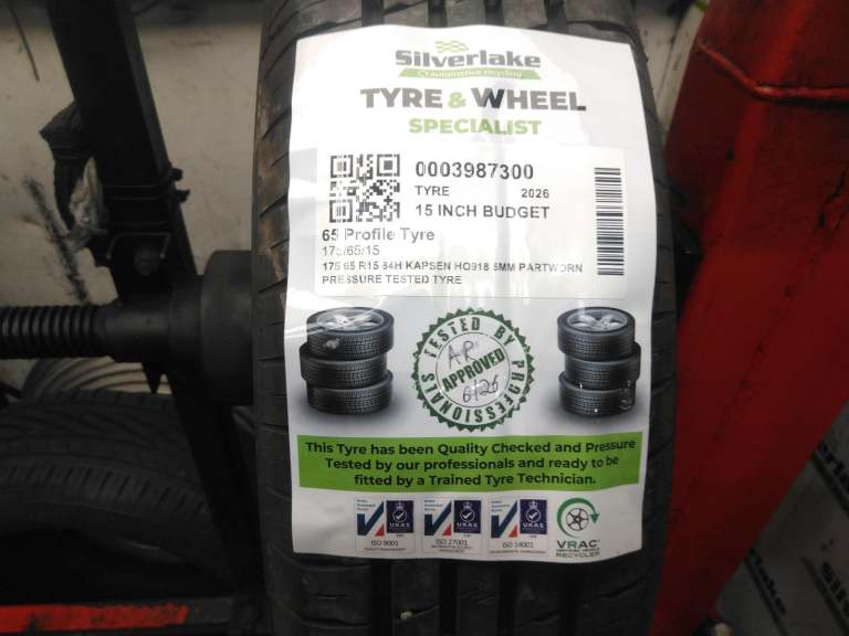 175 65 R15 84h Kapsen Ho918 6mm Partworn Pressure Tested Tyre
