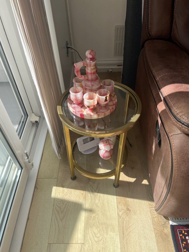 Gold & Glass Round Side Table – Good Condition