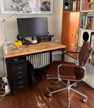 Industrial Solid Wood Desk & Mid-Century Style Office Chair Set