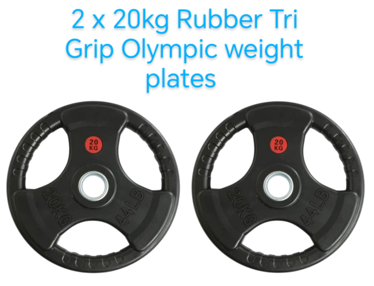 2 x 20kg Rubber tri grip Olympic weight plates brand-new in boxes lots available