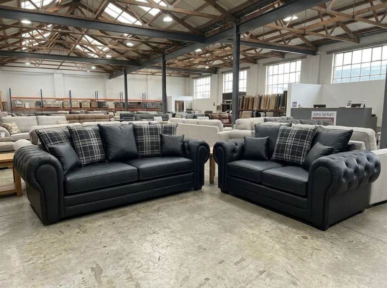 Brand New Black Leather Chesterfield Sofa Sets available in different colors 