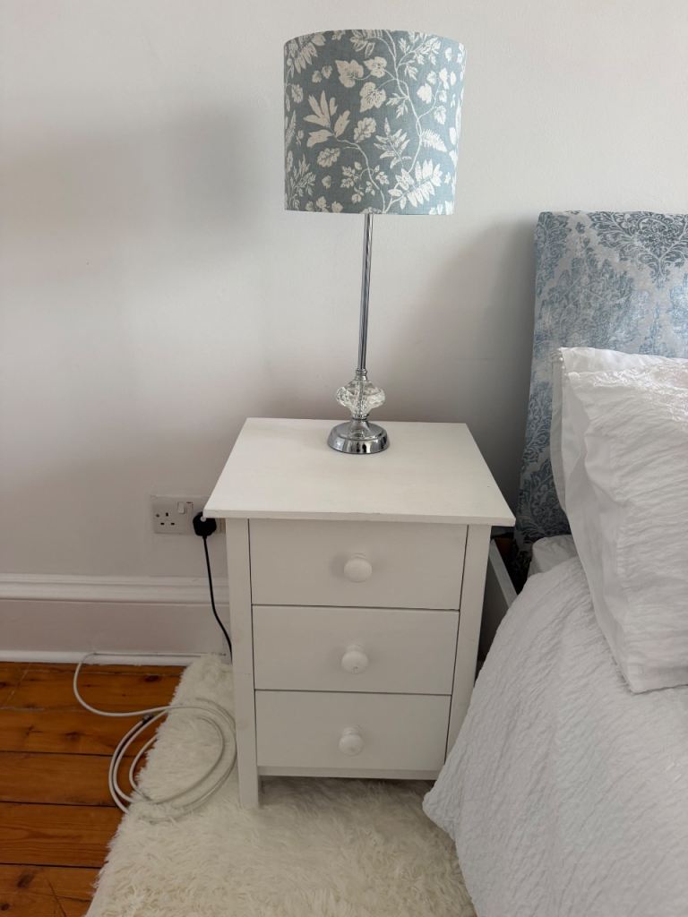 White Wooden Bedside Table with 3 Drawers , Set of 2 – Good Condition