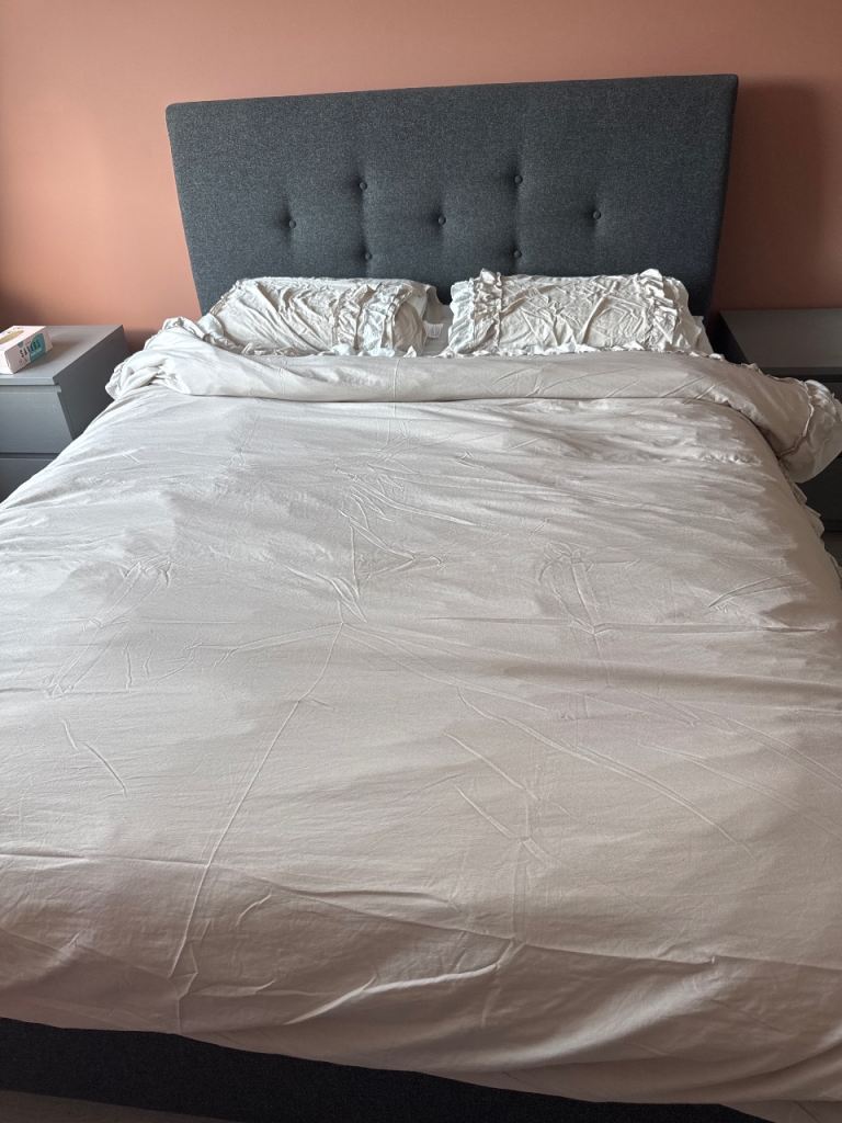Double Bed with Storage Drawers and Headboard – Grey Fabric