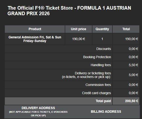 2026 F1 Austrian Grand Prix general admission x 1