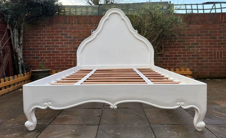 Beautiful Provence French Style High Headboard Solid Wood Double Bed Frame – Great Condition 