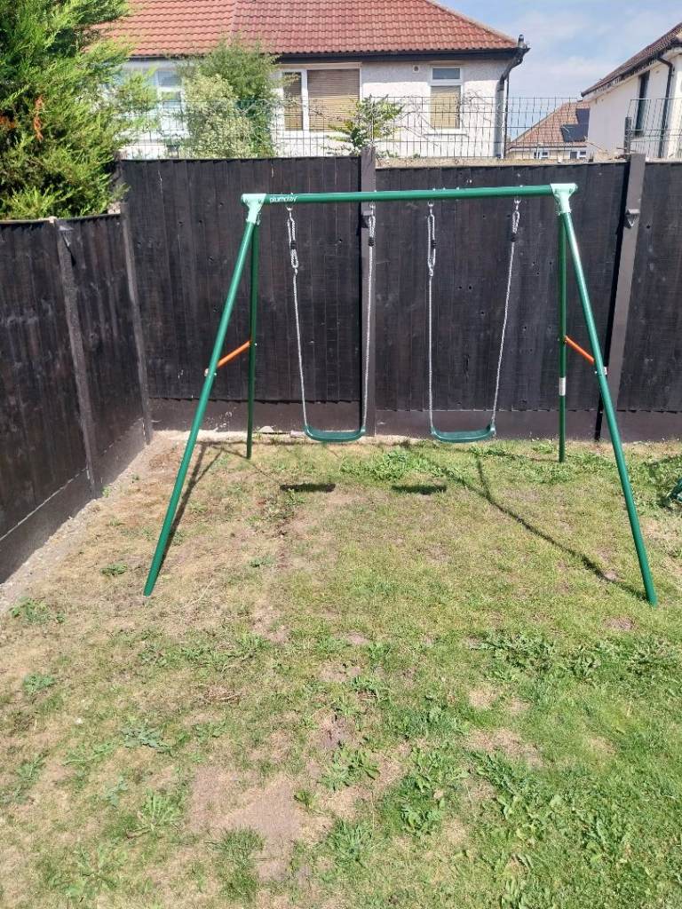 Kids Garden Swing Set - Green Metal Frame, Excellent Condition