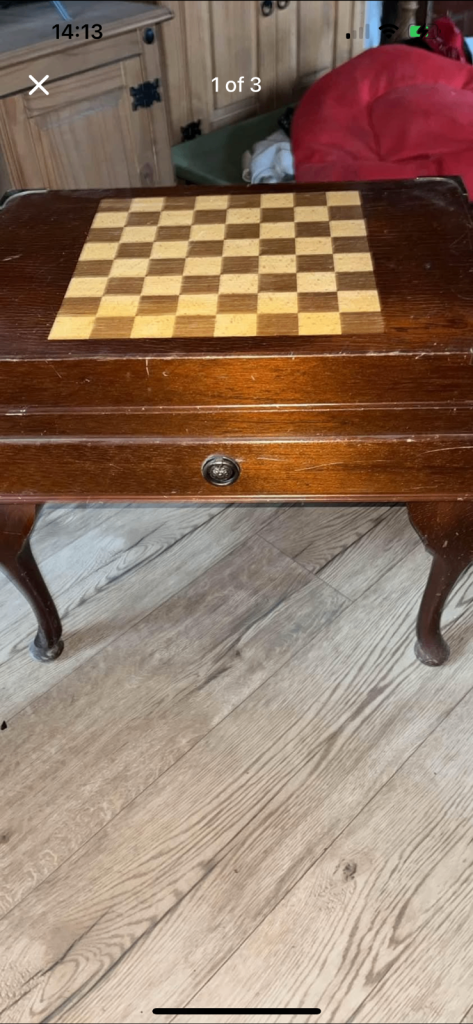 Vintage games/cutlery table with drawer