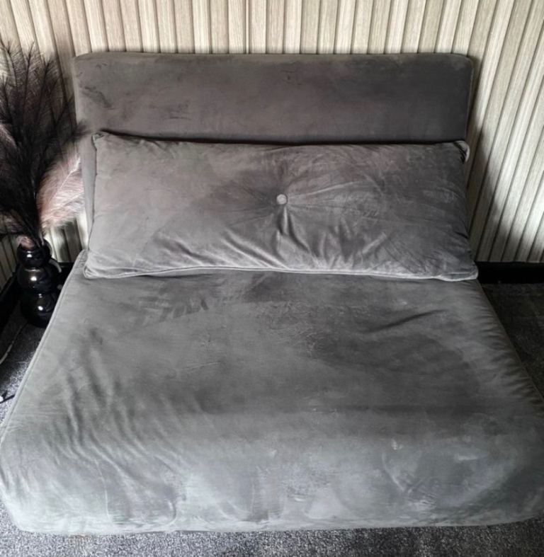 Grey Velvet Sofa Bed / Futon – Good Condition