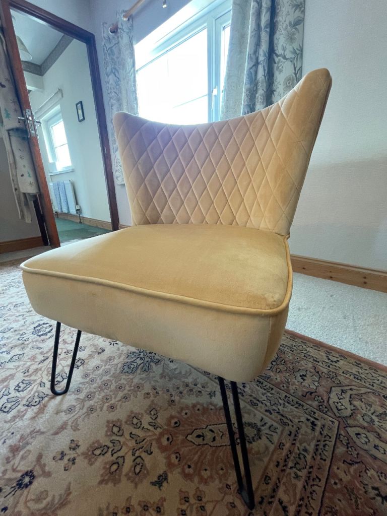 Stylish Velvet Slipper Chair - Yellow, Great Condition
