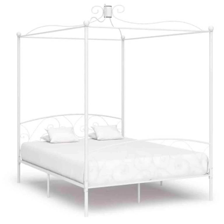 Four poster bed, Decorative white metal frame, ~160x200cm