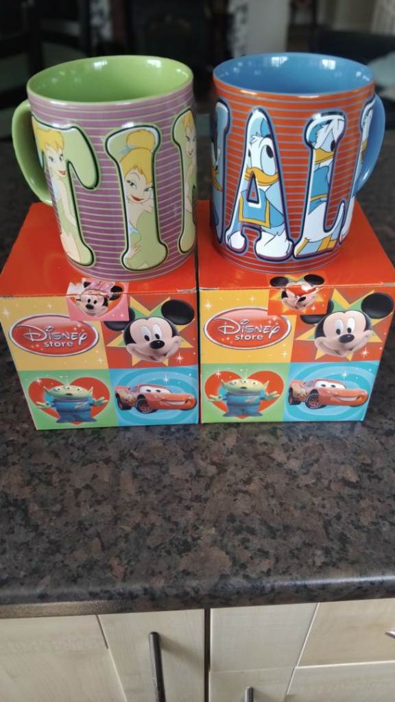Two Disney Store Mugs - Tinkerbell and Donald Duck, NEW in Boxes