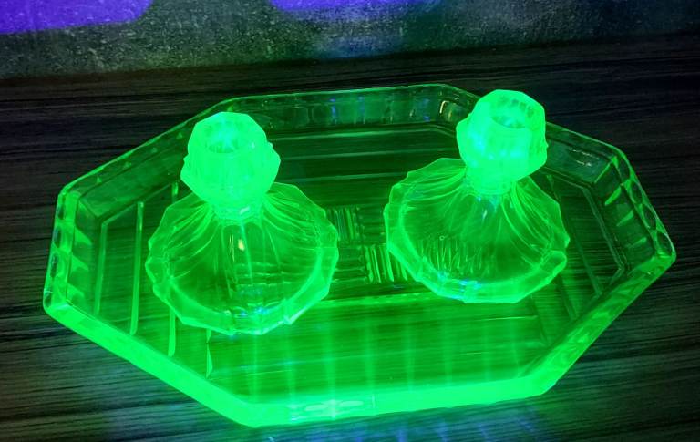 Art Deco Uranium Glass  Vanity Set