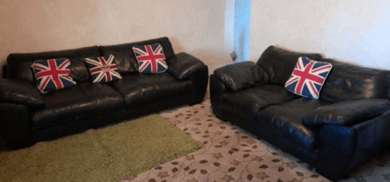 Beautiful Black Barker and Stonehouse really leather 3 seater and 2 seater sofa really nice quality