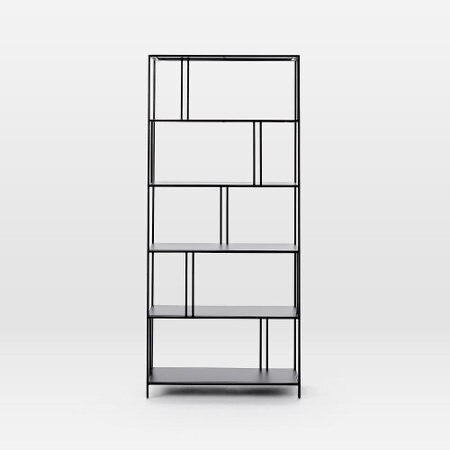 West Elm Profile Bookcase – Tall Dark Grey Metal Shelving Unit / Bookshelf