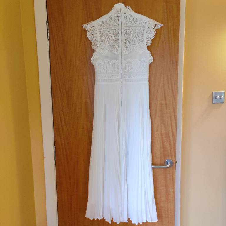Karen Millen White Lace Pleated Maxi Dress UK 10
