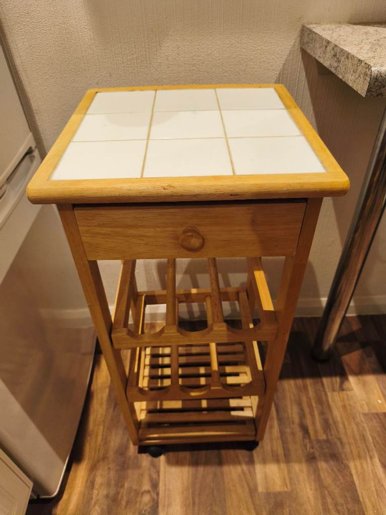 Wooden Kitchen cart/trolley with tiled top