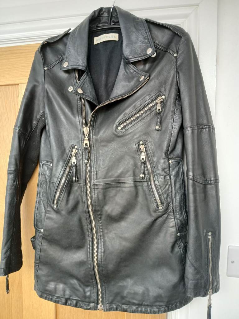 Whistles Belted Agnes Biker Jacket S UK 8 10 Black Leather New RRP £349