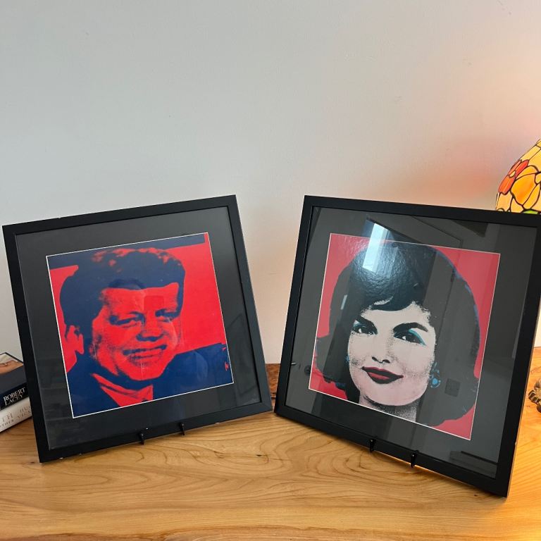 Pair of Pop-Art Style Portrait Poster Prints in Black Frames – 45 x 45 cm each