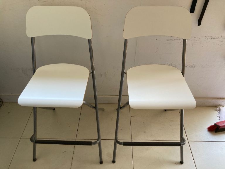 Pair of IKEA FRANKLIN Bar stool with backrest, foldable, white