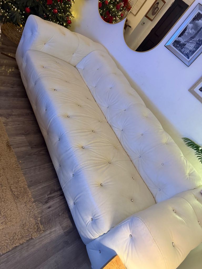 White leather sofas with Swarovski crystals