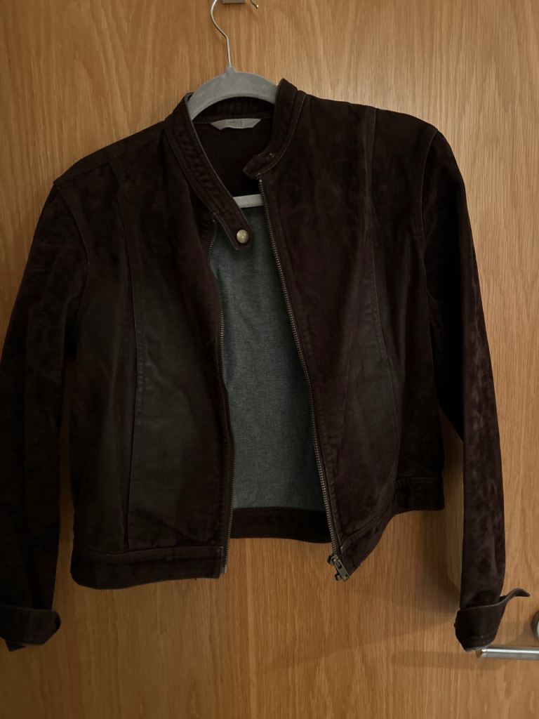 Brown Suede-Look Zip-Up Jacket – Good Condition