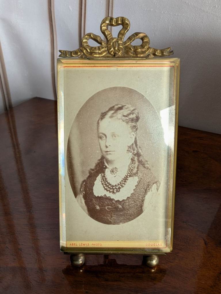 Antique bevelled edge glass and brass French style photo frame 