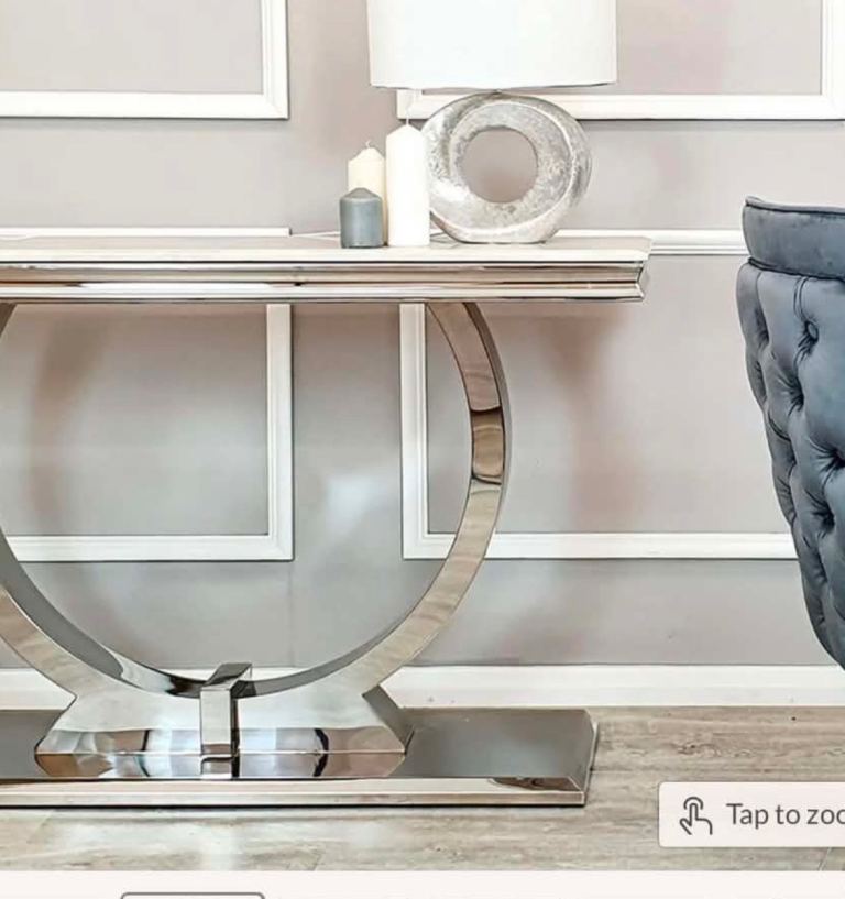 White Marble Dining Table with Chrome Curved Legs