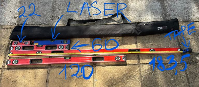 Forge Steel 5 Piece Spirit Level Set 600 - 1800mm Laser Level & Carry Bag