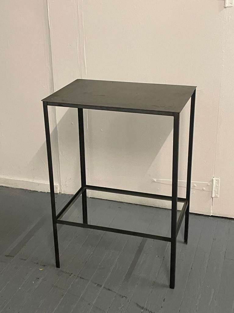 Steel media side TABLE, hi-fi, tempered glass, industrial, tech, mid century