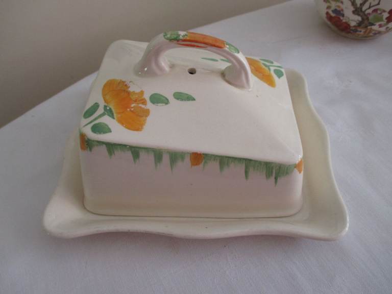 Vintage Ceramic Cheese Dish with Floral Design