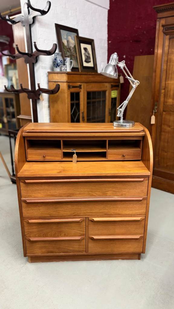 Mid-Century Danish Roll Top Teak Secretary Desk