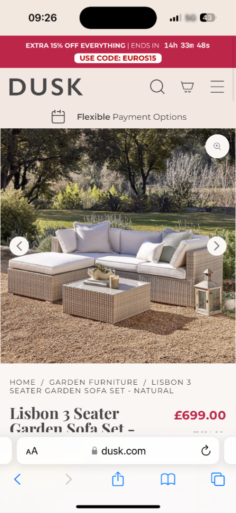 FREE Cushions for DUSK Lisbon 3 Seater Rattan Garden Sofa Set – New