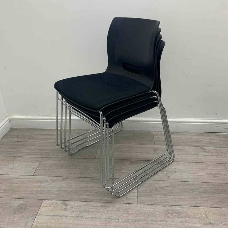 Allermuir Conference Chair – Stackable, Black Plastic, Chrome Cantilever Frame