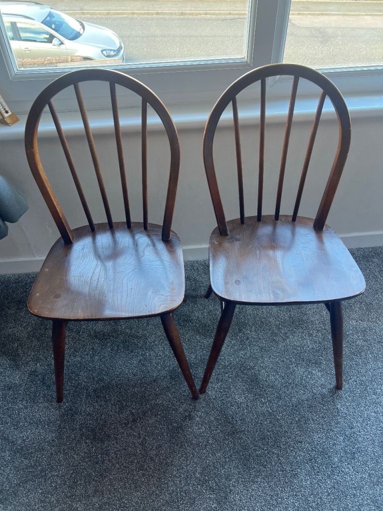 Vintage Ercol Dining Chairs – Pair (1960s Mid-Century)